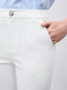 BizChic Women's Slim Fit Rolled Hem Long Pants - White - View 5