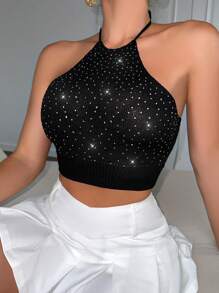 Zolique 鑲鑽點綴的露背背心上衣 - 黑色 - 查看 3