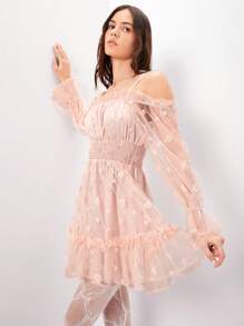 Enchnt Besticktes Mesh-Kleid für Damen - Aprikosenfarben - Übersicht 9