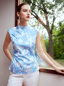 MOTF PREMIUM FLORAL PRINT MANDARIN COLLAR BLOUSE