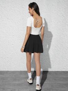 SHEIN EZwear Casual Ladies' Back Strap Short Sleeve Knit Top - White - View 6