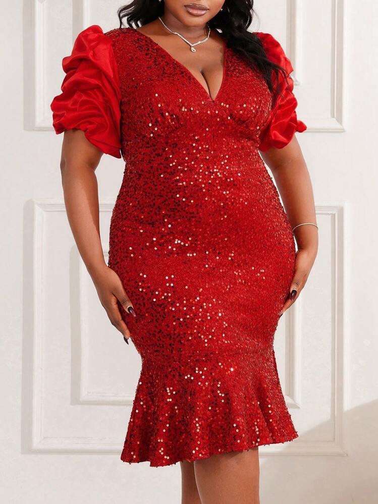 plus size red sequin dresses Plus Size Ruby Red One Shoulder Sequin Party Dress Ruby / 26