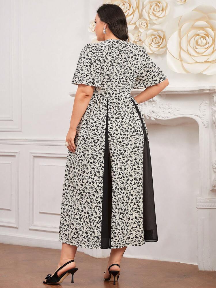 Plus Size Women's Arabian Clothing With Plant Print Short Sleeve Long Evening Dresses