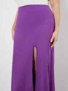 SHEIN BASICS Mode Damenhosenrock Große Größen Mit Schlitz Und Einfarbige - Rot-violett - Übersicht 4