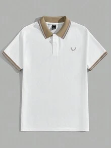 GENTILAND 2 cái/bộ Nam Viền tương phản Dệt kim Giải trí Ngắn tay Áo polo - màu nâu - Xem 3