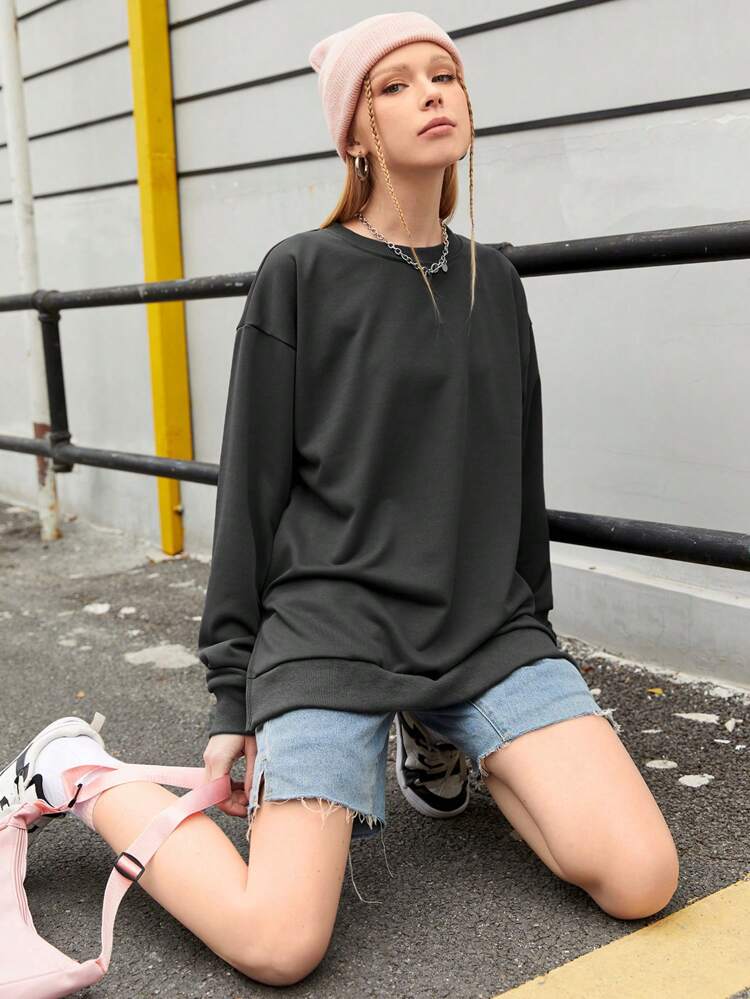 Women's Solid Color Round Neck Long Sleeve Sports Sweatshirt