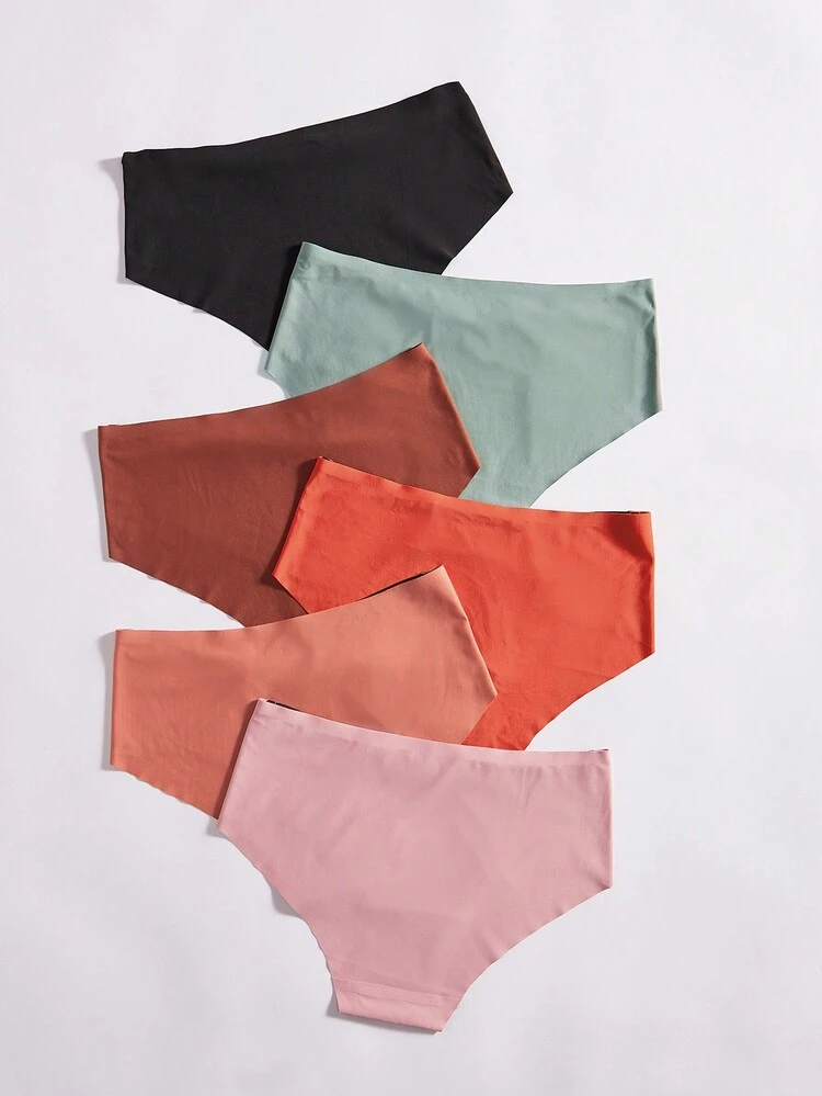 6pcs Ladies' Metal Heart Detail Seamless Triangle Panties