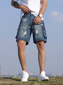 Manfinity Homme Men's Denim Shorts With Pockets - Blue - View 7