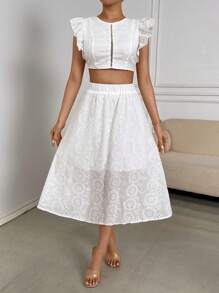 Chiquease Women's Cap Sleeve Cropped Top And Skirt Set - White - View 4