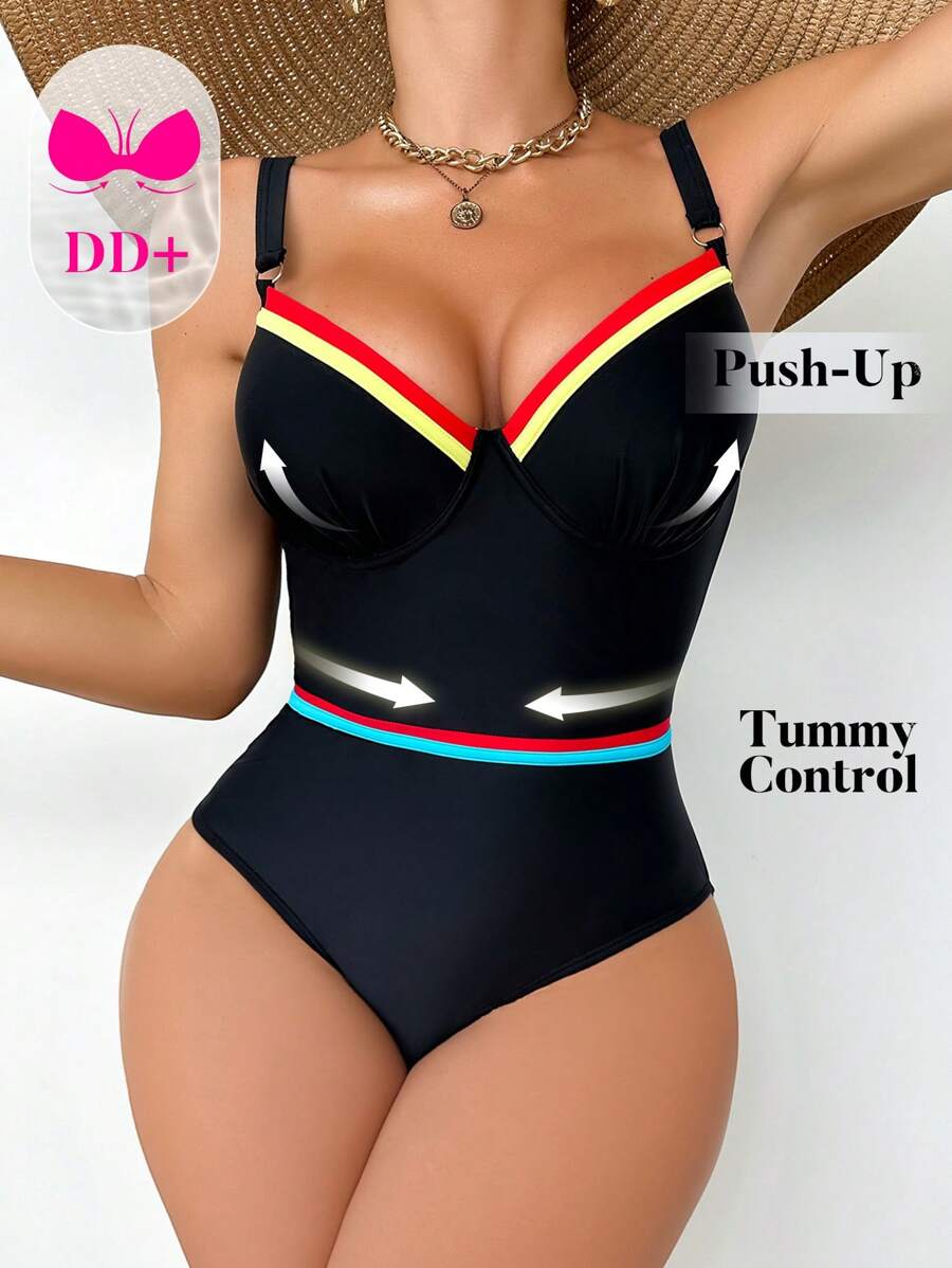 Swim DD+ Summer Beach One Piece Striped Swimsuit