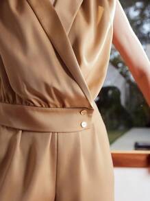 MOTF PREMIUM LAPEL COLLAR FOLD PLEATED SHOULDER PADDED BLOUSE - Coffee Brown - View 3