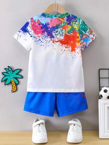 SHEIN Young Boy Soccer Printed Short Sleeve T-Shirt And Shorts 2pcs/Set - Multicolor - View 2