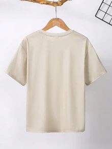 SHEIN 青少年男孩休閒寬鬆短袖針織T卹，街頭風格字母印花設計 - 卡其色 - 查看 3