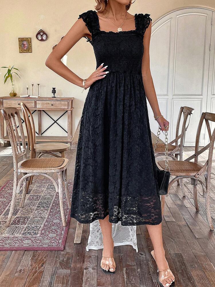 Ladies' Square Neckline Lace Dress