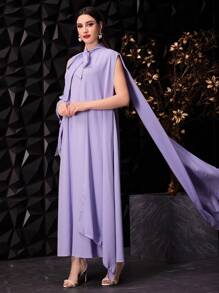 Modelyn 女式不对称袖子和蝴蝶结设计连衣裙 - 紫色 - 查看 7
