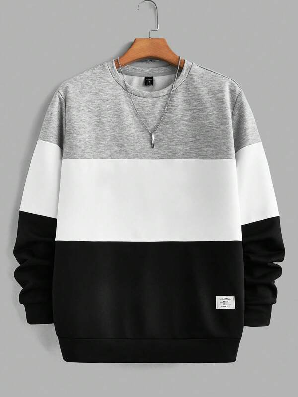 Manfinity BRENVOR Men's Knitted Casual Patchwork Round Neck Sweatshirt, For Fall Winter