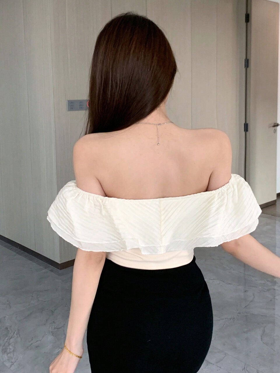 Women's Off Shoulder T-Shirt With Layered Ruffle Hem Design Going Out Tops