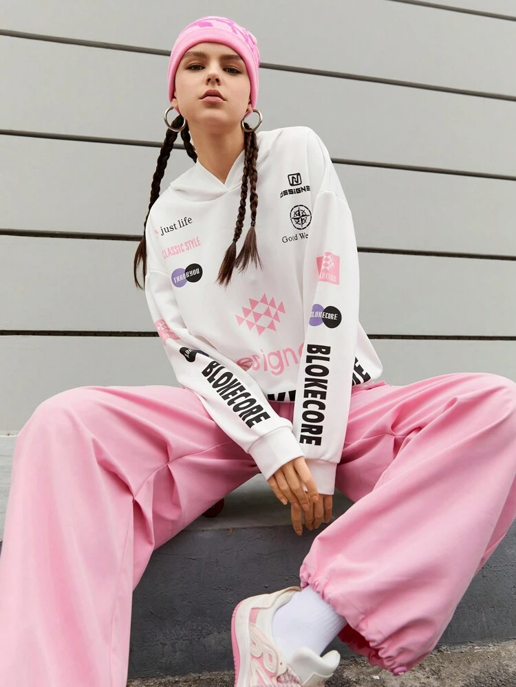 Women's Loose Fit Sports Sweatshirt With Letter Print