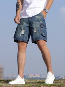 Manfinity Homme Men's Denim Shorts With Pockets - Blue - View 8