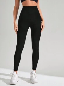 Easithlete 女士高彈性無縫純色運動褲 - 黑色 - 查看 6