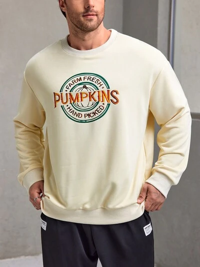 Men's Plus Size Letter Printed Round Neck Pullover Sweatshirt