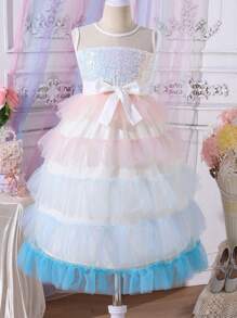 SHEIN Glitzerndes edles Exquisite Paillettenkleid mit Tüll für Tween-Mädchen