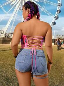 Flirla Top Bandeau Estampado Com Amarração Traseira - Multicolorido - Ver 2