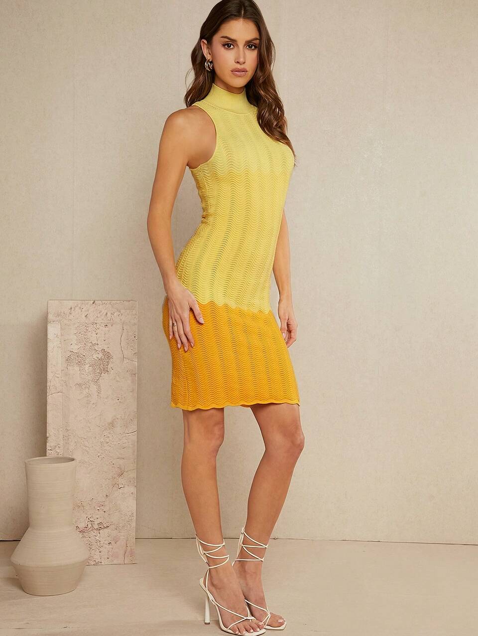 Ombre Textured Knit Mock Neck Dress