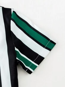 Baby Boy Striped Collared Single-Breasted Short-Sleeved Shirt And Shorts Set - Green - View 4