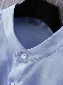 Calvornis Áo sơ mi nam tay dài một hàng khuy đơn màu trơn, mùa thu, phong cách Old Money - Màu xanh nhạt - Xem 6