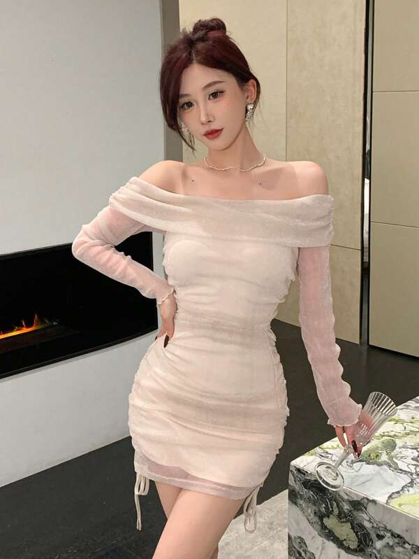 DAZY Women's Off Shoulder Ruffle Bodycon Dress, Birthday ,New Year Eve Summer Elegant Sundress