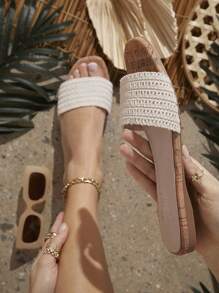 SHUZIA Giày Sandal Đế Bằng Cho Nữ Quà Tặng Ngày Lễ Valentine Năm Mới Giày Mùa Hè Quà Tặng Valentine - Màu be - Xem 1