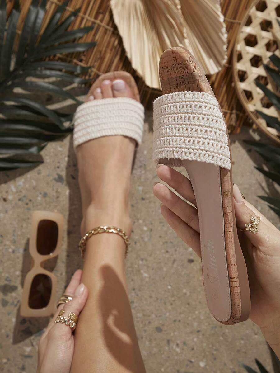 SHUZIA Giày Sandal Đế Bằng Cho Nữ Quà Tặng Ngày Lễ Valentine Năm Mới Giày Mùa Hè Quà Tặng Valentine - Màu be - Xem 1