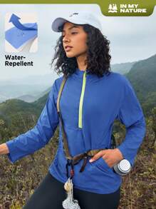 In My Nature Women's Half Zippered Hooded Sun Protection Jacket - Royal Blue - View 1