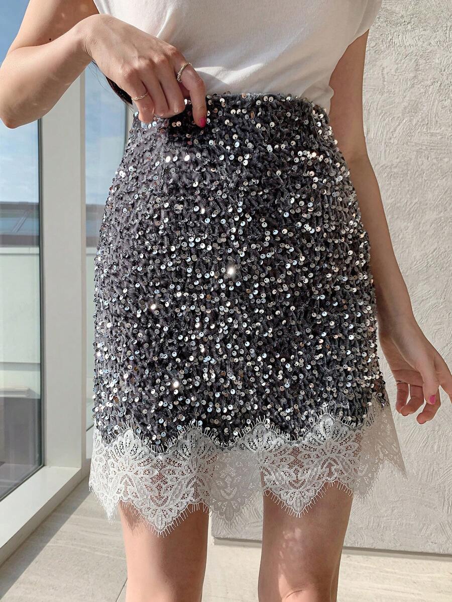 DAZY Váy ren đính sequin tương phản dành cho nữ, váy dạ hội, váy dự tiệc năm mới, váy lễ hội. - Nhiều màu - Xem 1