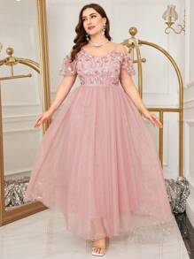 Modelyn Vestido de noche de lentejuelas bordadas talla grande, vestido de dama de honor de largo maxi para mujeres, vestidos de noche largos
