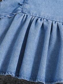 SHEIN Baby Girl's Denim Top With Ruffle Hem And Shorts Set