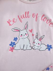 SHEIN 補間女孩可愛兔子圖案寬鬆休閒夏季針織家居服 2 件套 - 彩色 - 查看 7