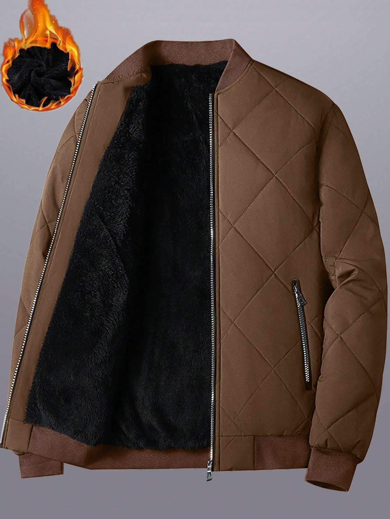 Manfinity Homme معطف مبطن مبطن بسحاب ياقة البيسبول...