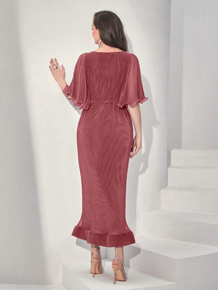 Women's Dress With Frill Edge And Bell Sleeves