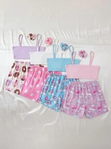 SHEIN Tween Girl Simple And Cute Printed Camisole Top With Shorts, Multiple Pieces Set Homewear - Multicolor - View 2