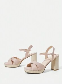 Styleloop Sandalias cómodas y de moda para mujeres con tacón grueso y correa de tobillo - Rosa Pálido - Ver 4