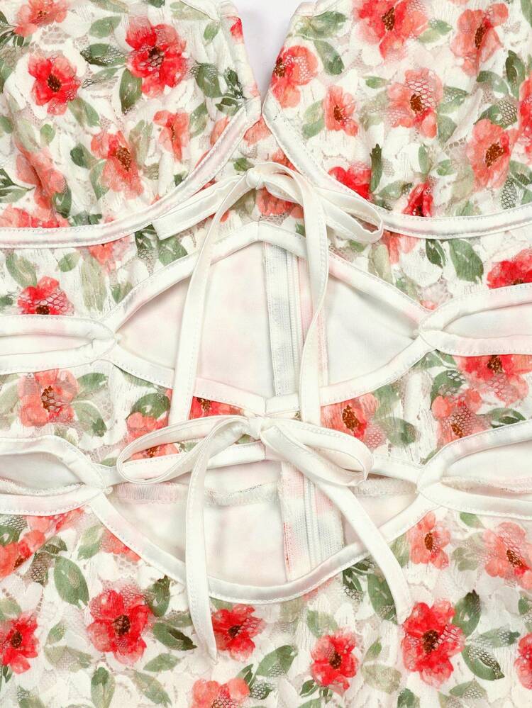 Women's Floral Print Hollow Out Waist Cami Dress