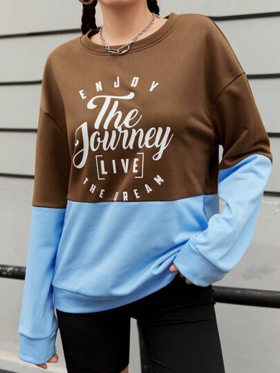 SHEIN Sports Women's Color Block Printed Simple Style Sweatshirt