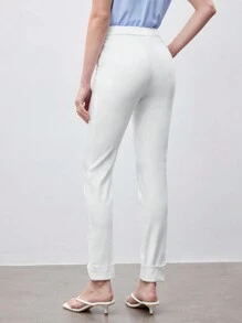 BizChic Women's Slim Fit Rolled Hem Long Pants - White - View 2