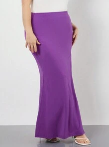 SHEIN BASICS Mode Damenhosenrock Große Größen Mit Schlitz Und Einfarbige - Rot-violett - Übersicht 5