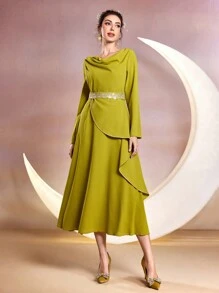Modelyn Solid Color Draped Neckline Dress
