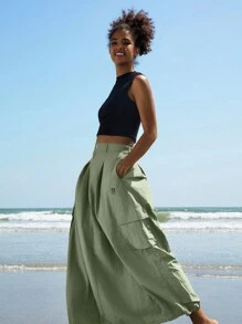 In My Nature Women's Cargo Pocket Outdoor Cargo Skirt - Green - View 4