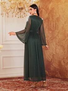 Modelyn Women's Beaded Embroidery Shawl Wrap Dress,Elegant Evening Party Dress Long Evening Dresses - Green - View 3