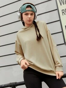 Gameset SHEIN Sport Women's Solid Color Long Sleeve Hooded Sports Sweatshirt - Apricot - View 3